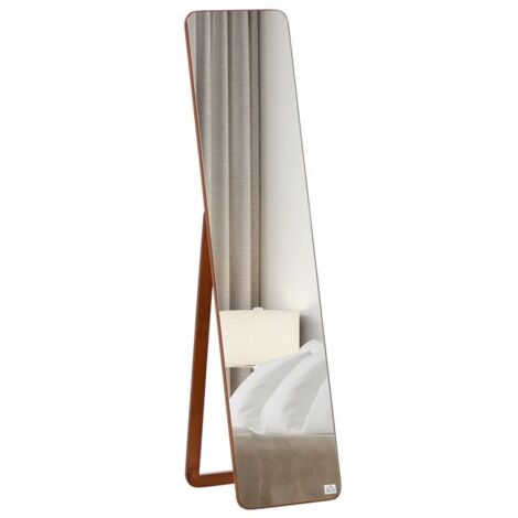 SPECCHIO DA TERRA E DA PARETE CON STRUTTURA IN LEGNO. SUPPORTO PIEGHEVOLE CON CERNIERA. 37X43X156CM. NOCE CHIARO