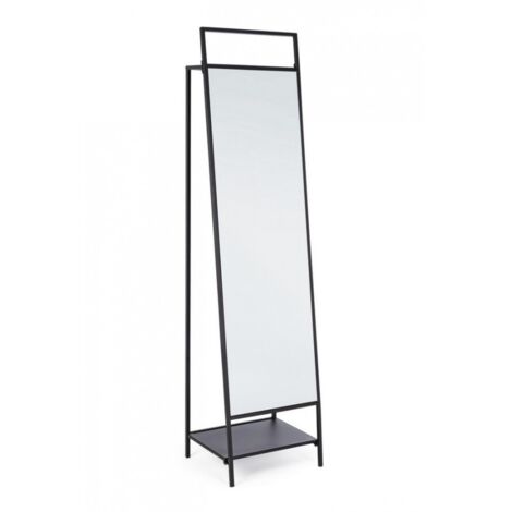 Specchio da terra "Ekbal" con cornice in metallo e porta abiti h 181 cm -Nero
