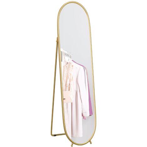 Specchio da Terra Ovale con Supporto 40x41x159 cm in Vetro e Metallo Oro
