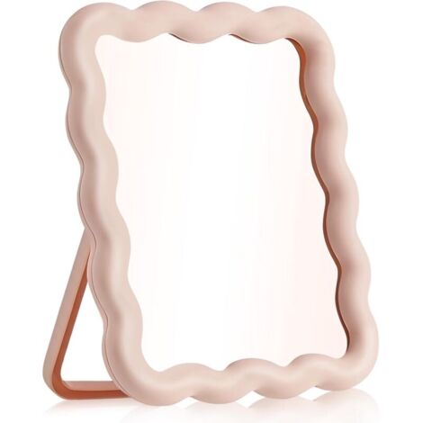 Specchio da toeletta, accessori da scrivania rosa, specchio pieghevole portatile per ufficio, accessori da scrivania carini, specchio da tavolo, specchio da viaggio, da appendere, 14×18 cm