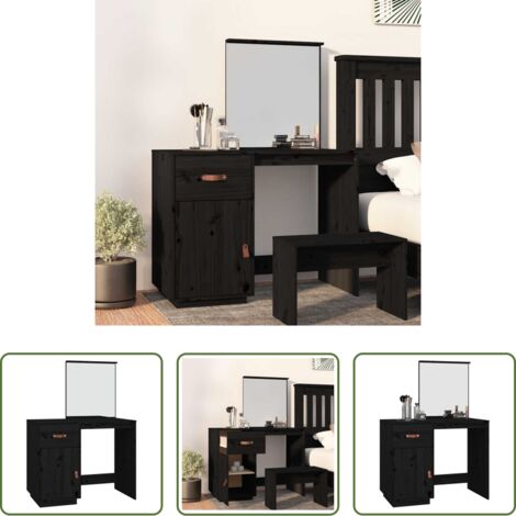 Specchio da toeletta -  Toeletta Nera 95x50x134 cm in Legno Massello di Pino