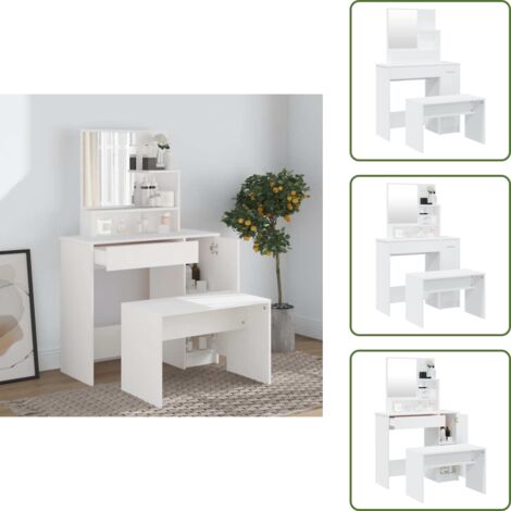 Specchio da toeletta - vidaXL Set Tavolo da Toeletta Bianco 86,5x35x136 cm - Arredamento camera da letto