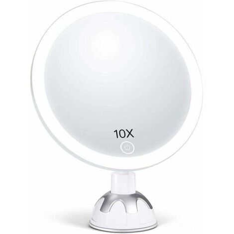 Specchio da trucco illuminato con ingrandimento 10X, specchio di bellezza con 30 LED [Riflesso HD] [Oscuramento continuo] [3 modalità di illuminazione] [Ruotabile a 360°] [Facile da installare] [2 mod