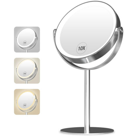 Specchio da trucco ingranditore a doppia faccia (1X e 10X), specchio da tavolo con supporto girevole a 360°, specchio cosmetico girevole a doppia faccia per camera da letto e bagno.