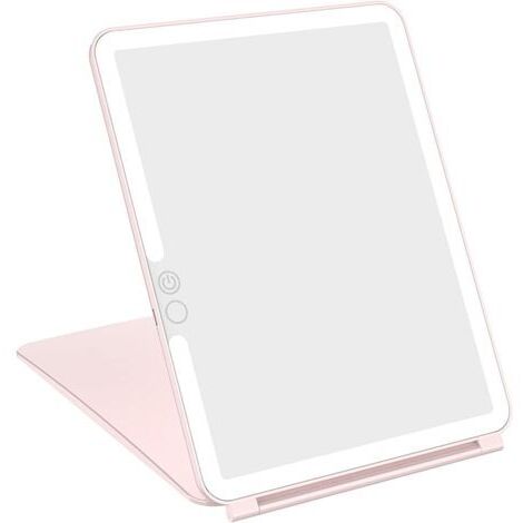 Specchio da trucco pieghevole con illuminazione a LED, ricaricabile tramite USB, schermo touchscreen a LED, specchio da viaggio (oro rosa)