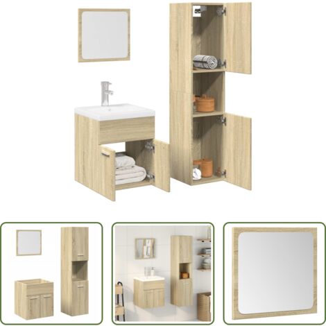 Specchio da trucco -  Set Mobili da Bagno 3 pz Rovere Sonoma in Legno Multistrato