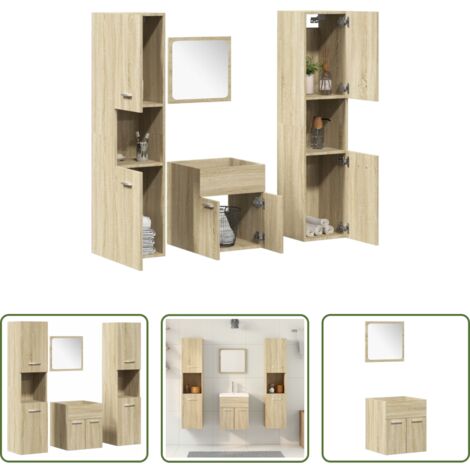 Specchio da trucco -  Set Mobili da Bagno 4 pz Rovere Sonoma in Legno Multistrato