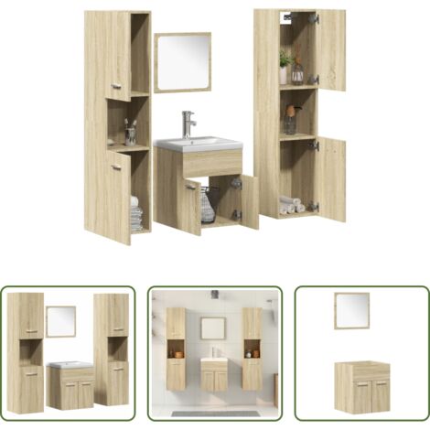 Specchio da trucco -  Set Mobili da Bagno 5 pz Rovere Sonoma in Legno Multistrato