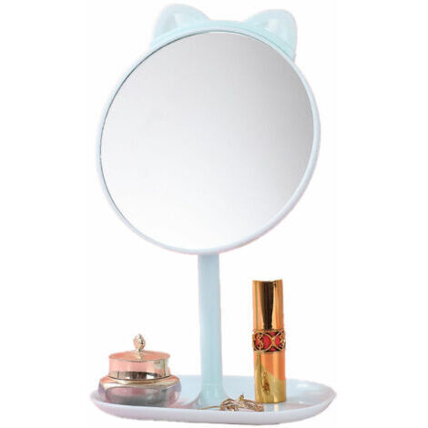 Specchio da trucco, specchio da comodino con maniglia - Orecchie di gatto blu + pettine