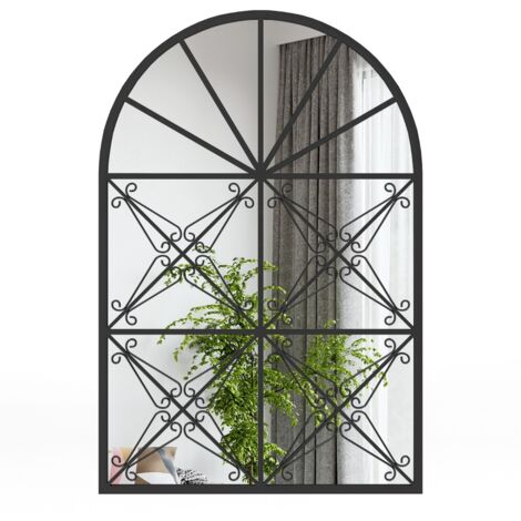 Specchio decorativo a finestra ad arco con cornice in metallo, Decorazione a finestra per camera da letto e bagno Nero