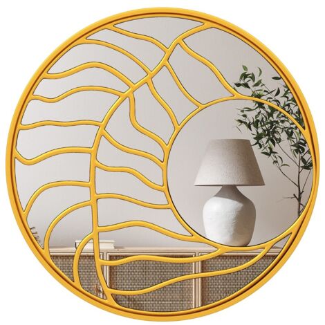 Specchio decorativo da parete rotondo grande 80 cm con cornice irregolare, Specchio da parete per soggiorno camera da letto Oro