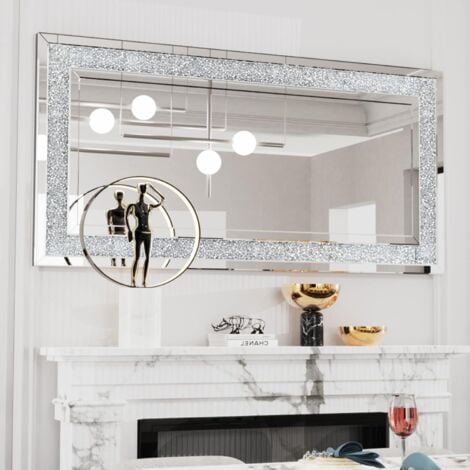 Specchio Decorativo Diamante ingresso da Parete 120x60cm Grande Rettangolare Lungo per Soggiorno