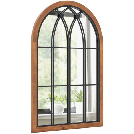Specchio finestra ad arco 60x90cm, Specchio da parete con cornice in legno di abete pannello posteriore Naturale