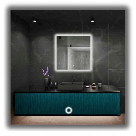 Specchio illuminato a LED 50x50 impermeabile IP65 con interruttore touch