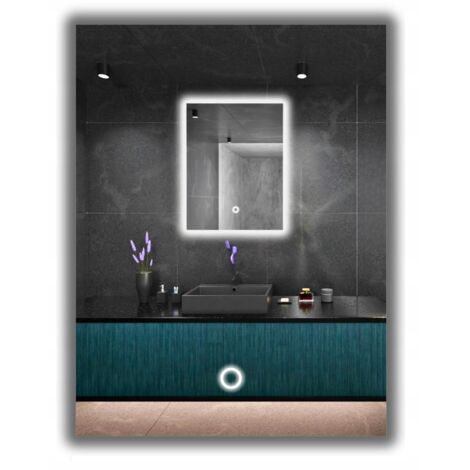 Specchio illuminato a LED 55x65 impermeabile IP65 con interruttore touch