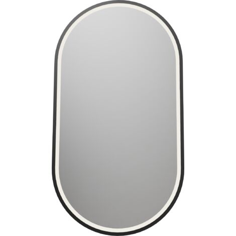 Specchio illuminato a LED 8144-2.0 ovale con sabbiatura incl. riscaldamento dello specchio e regolazione della luce calda/fredda - cornice nera - dimensioni selezionabili	55x100cm (de)
