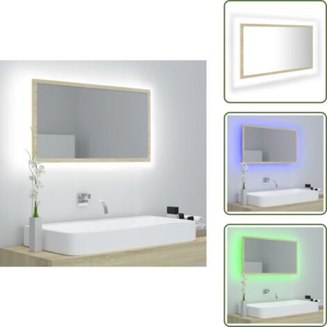 Specchio in acrilico - vidaXL Specchio da Bagno LED Rovere Sonoma 80x8,5x37 cm in Acrilico - Specchio rovere sonoma