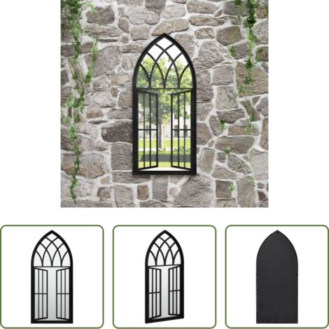 Specchio in ferro -  Specchio da Giardino Nero 100x45 cm in Ferro per Uso Esterno