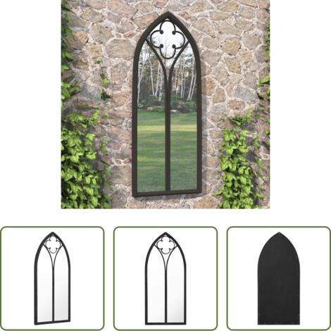 Specchio in ferro -  Specchio da Giardino Nero 100x45 cm in Ferro per Uso Esterno