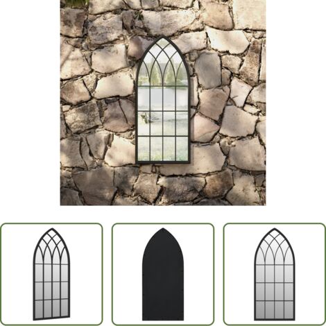 Specchio in ferro -  Specchio da Giardino Nero 70x30 cm in Ferro per Uso Esterno