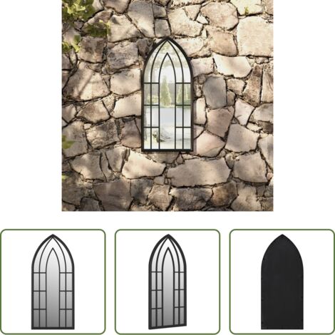 Specchio in ferro -  Specchio da Giardino Nero 70x30 cm in Ferro per Uso Esterno