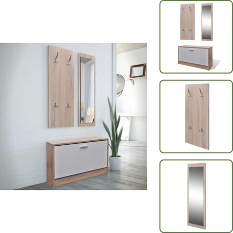 Specchio in legno - vidaXL Scarpiera in Legno Set 3 in 1 Rovere e Bianco - Stoccaggio scarpe
