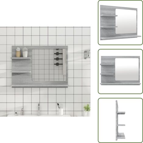 Specchio in legno - vidaXL Specchio da Bagno Grigio Sonoma 60x10,5x45 cm Legno Multistrato - Specchio grigio