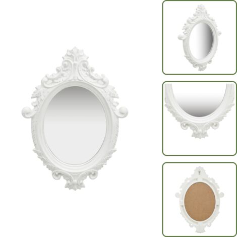 Specchio in PU - vidaXL Specchio da Parete Stile Castello 56x76 cm Bianco - Specchio Ovale