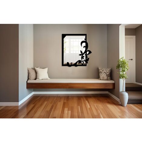 Specchio infrangibile in PVC alta densità modello HOUSE GARDEN colore nero misura 50x55 cm - Misura: 50x55 cm