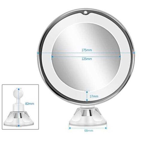 Specchio ingranditore 10x con luce LED e ventosa potente, a batteria - Specchio per il trucco con luce naturale dimmerabile per bagni (bianco)
