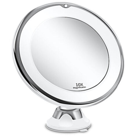 Specchio ingranditore 10x con luce, ventosa potente, senza fili, regolabile a 360° per bagno e viaggi.