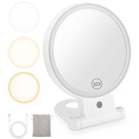 Specchio ingranditore 30X con luce, specchio per il trucco ingranditore illuminato, specchio ingranditore illuminato ricaricabile, specchio cosmetico pieghevole portatile con custodia, bomboniere