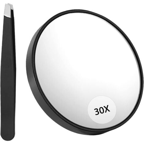 Specchio ingranditore 30x, Specchio ingranditore 30x, Ventosa e Pinzette, Come Specchio ingranditore per il trucco, Specchio tascabile per il trucco degli occhi 3,5"