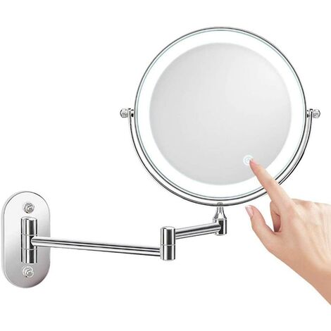 Specchio da trucco a led specchio girevole a 360 gradi e allungabile con spina,nero,5X specchio da barba da parete per bagno specchio da trucco con ingrandimento in ottone da 8 pollici 