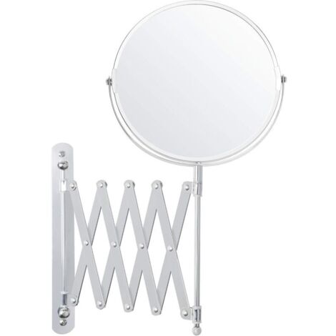 Specchio ingranditore da parete estensibile e girevole a 360° - Ingrandimento 3x - 17,5 x 18,5 cm - Specchio da parete per bagno a doppia faccia in acciaio inossidabile per trucco e rasatura