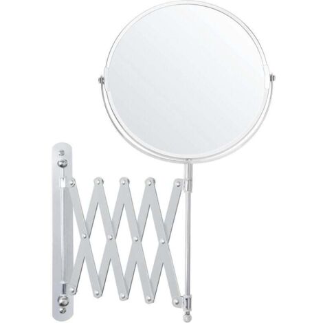 Specchio ingranditore da parete estensibile e girevole a 360° - Ingrandimento 3x - 22 x 21,7 cm - Specchio da parete per bagno bifacciale in acciaio inox per trucco e rasatura