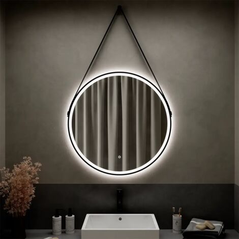 Specchio Led Ø 80 cm Nero Opaco Retroilluminato Luce Calda/Fredda con Sensore Touch-screen