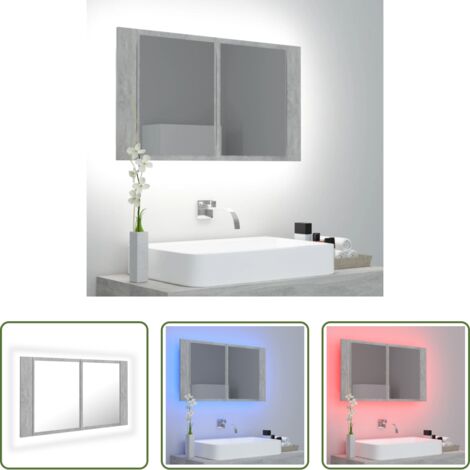 Specchio LED -  Armadietto a Specchio con Luci LED Grigio Cemento in Acrilico