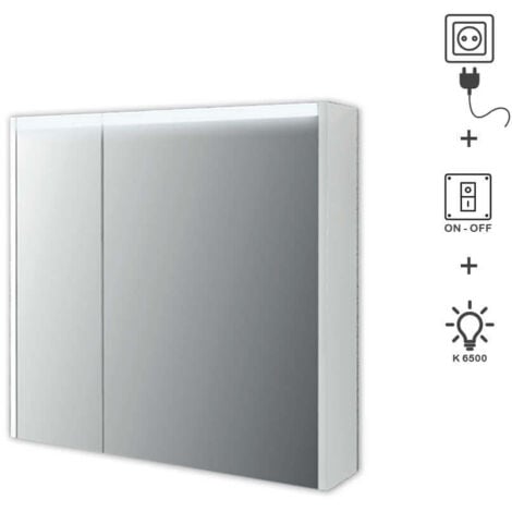 Specchio LED contenitore 67X70X15 due ante con illuminazione