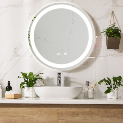 Specchio LED da Parete Maratea Multifunzionale Ø80 cm Cornice Argentata pro.tec