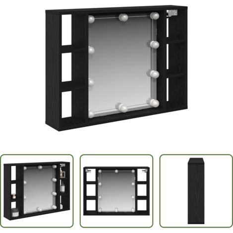 Specchio LED -  Mobiletto per specchio con specchio Rovere Nero 76 x 15 x 55 cm
