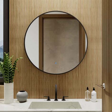 Specchio Led Tondo Ø 100 cm con Cornice Nero Opaco Retroilluminato Sensore Touch-screen