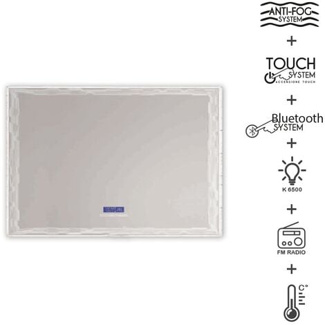 Specchio LED touch con casse Bluetooth radio e temperatura 90X120 anti-fog