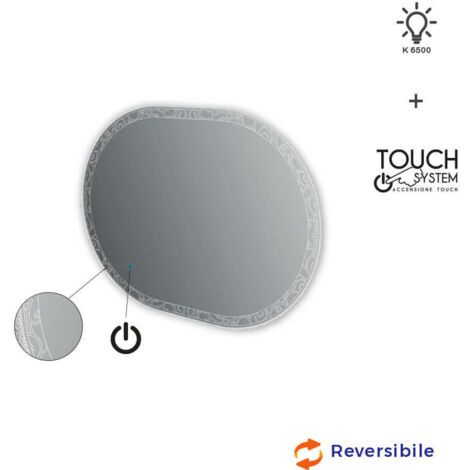 Specchio LED touch ovale con disegno intarsiato 75X100
