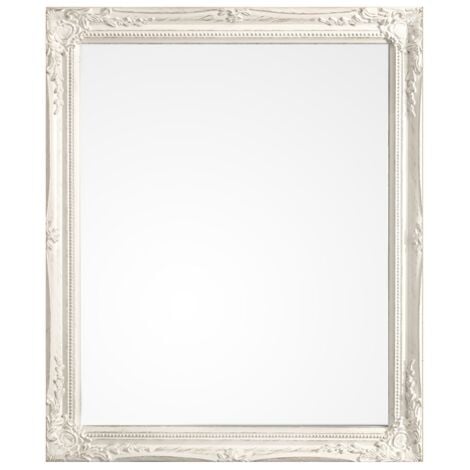 Specchio mirò con cornice in legno shabby bianco 46 x 56 cm da bagno e soggiorno