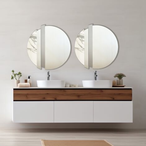 Specchio moderno 80 cm con decori foglia argento e effetto marmo bianco - KEVIN