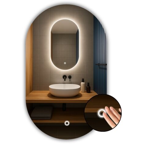 Specchio ovale LED 60x100 con interruttore touch, impermeabile IP65 LUNA
