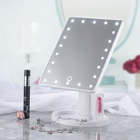 Specchio per il trucco a LED regolabile e creativo, per bagno, ufficio, decorativo, sensibile al tocco, con supporto per cosmetici, 1 pezzo (bianco)