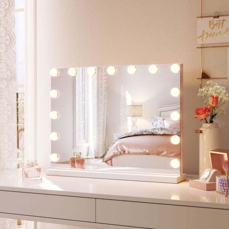 Specchio per il trucco con illuminazione a LED SONNI con 3 colori di luce Specchio per il trucco Hollywood 58x45,5x12 cm con 15 luci a LED