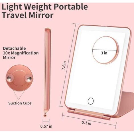 Specchio per il trucco con ingrandimento 10x, specchio da trucco, specchio LED compatto, specchio cosmetico portatile con 3 luci colorate